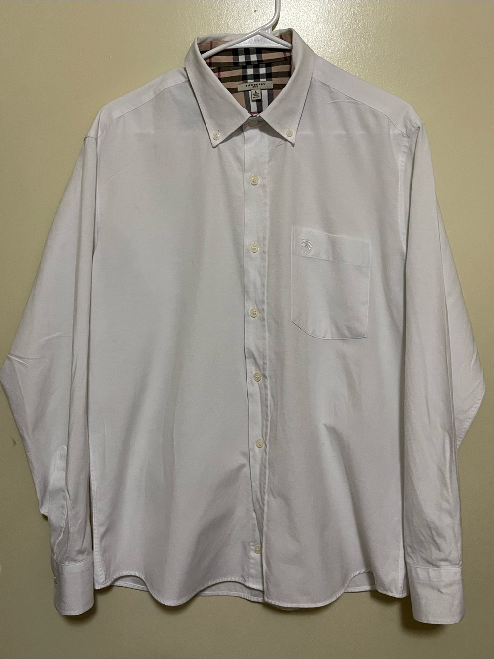 Burberry White Button-Front Dress Shirt with Signature Check Collar